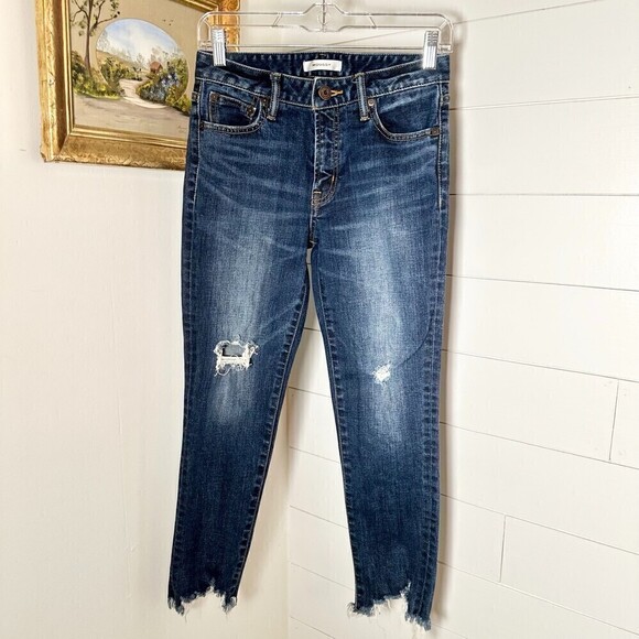 Moussy JW Fringe Cropped Skinny Jeans Distressed Raw Hem Size 26 - Picture 3 of 9